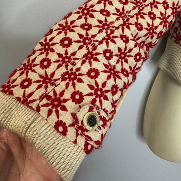 Free People Wool Blend Embroidered Crop Bomber Jacket Hooded Red Boho Women's M - Picture 5 of 16